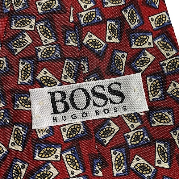 𝅺HUGO Boss Blue and Red Print Silk Tie - Picture 4 of 6